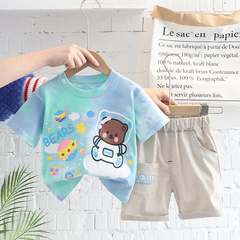 Tie Dyed Round Neck Short Sleeve Suit Casual Shorts Two Piece Set